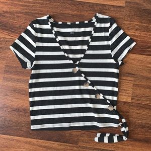 Cropped Striped Wrap Top